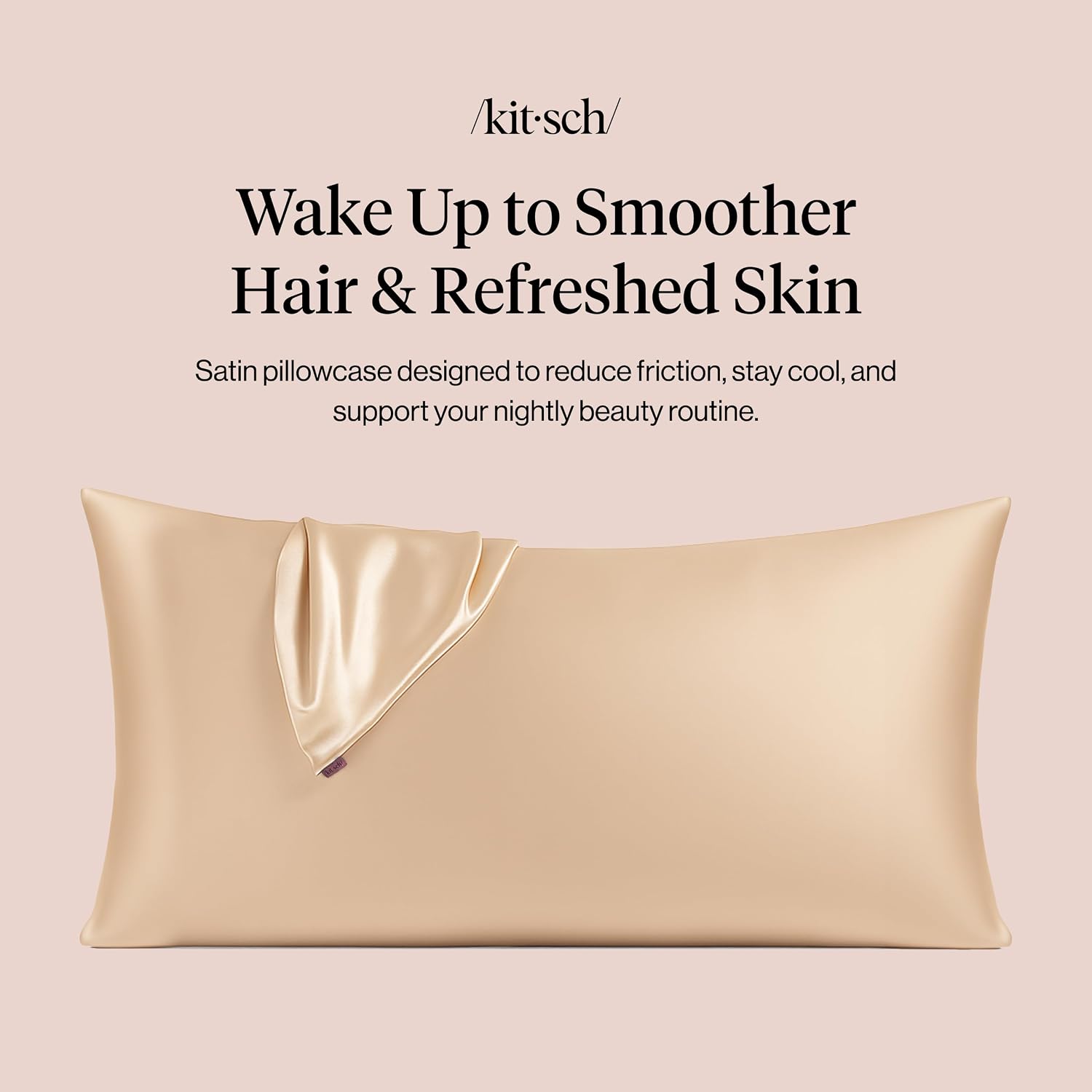 Detalle 2 de Kitsch Satin Pillowcase with Zipper, King Size, Champagne
