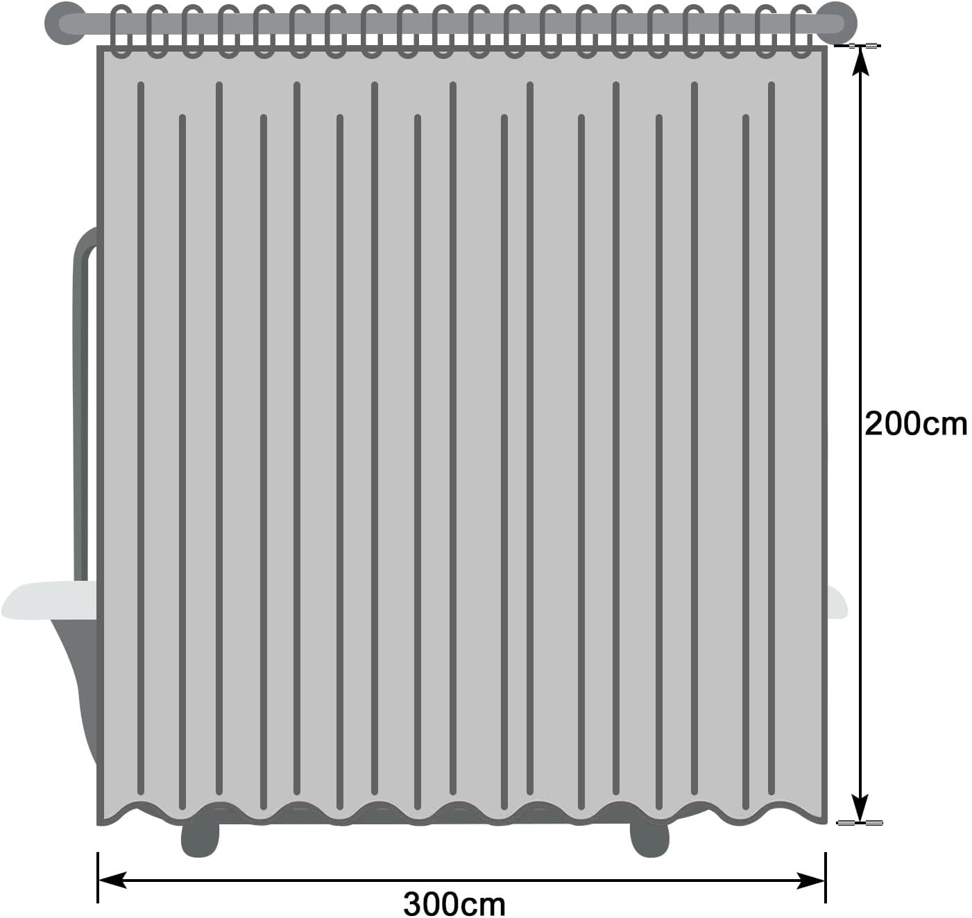 Thumbnail 6 de Extra Breiter Duschvorhang 300x200 cm – Grau, wasserdichtes Polyester, 20 Ösen & 20 Haken