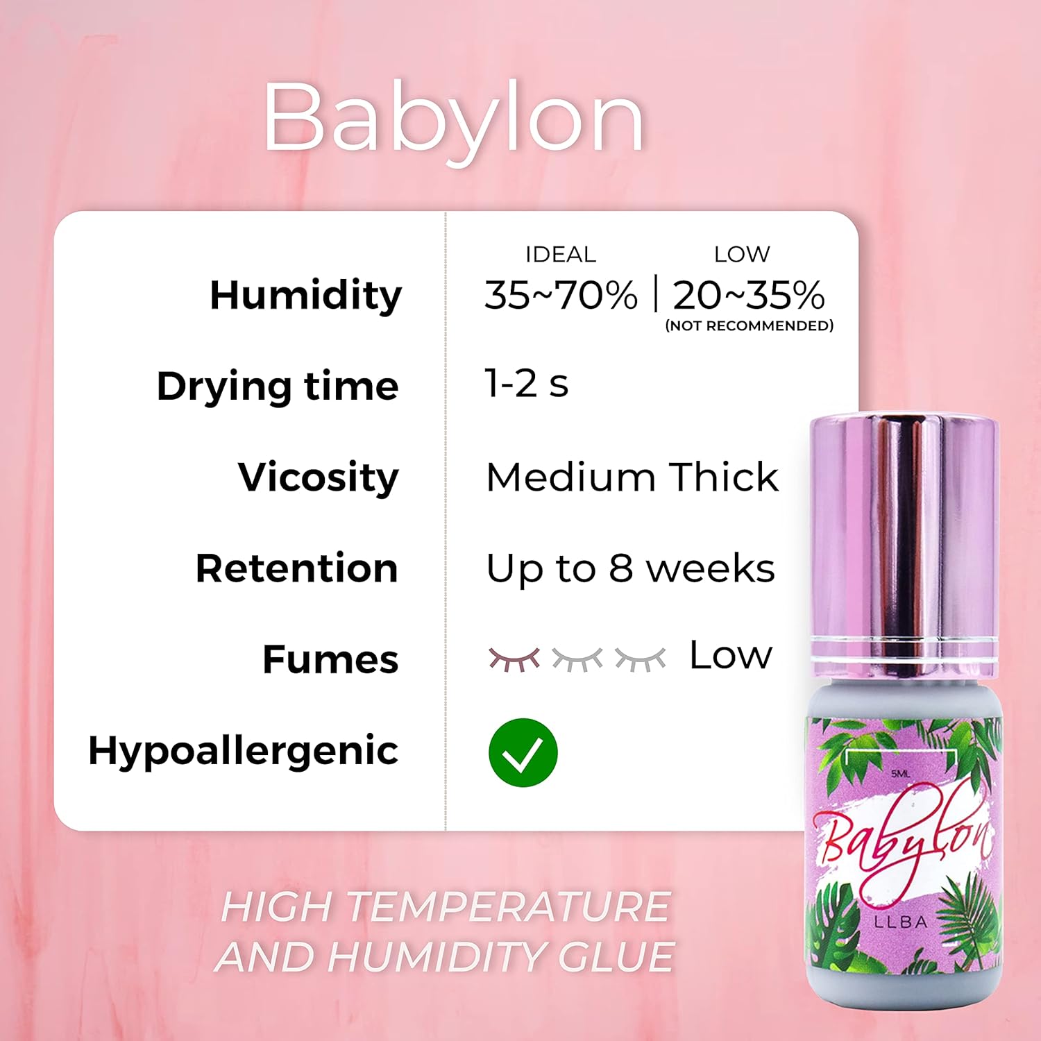 Detalle de LLBA colle à cils pour professionnels – Colle noire extra forte, séchage rapide 0,5 à 3 secondes, 5 mL (BabyLon)