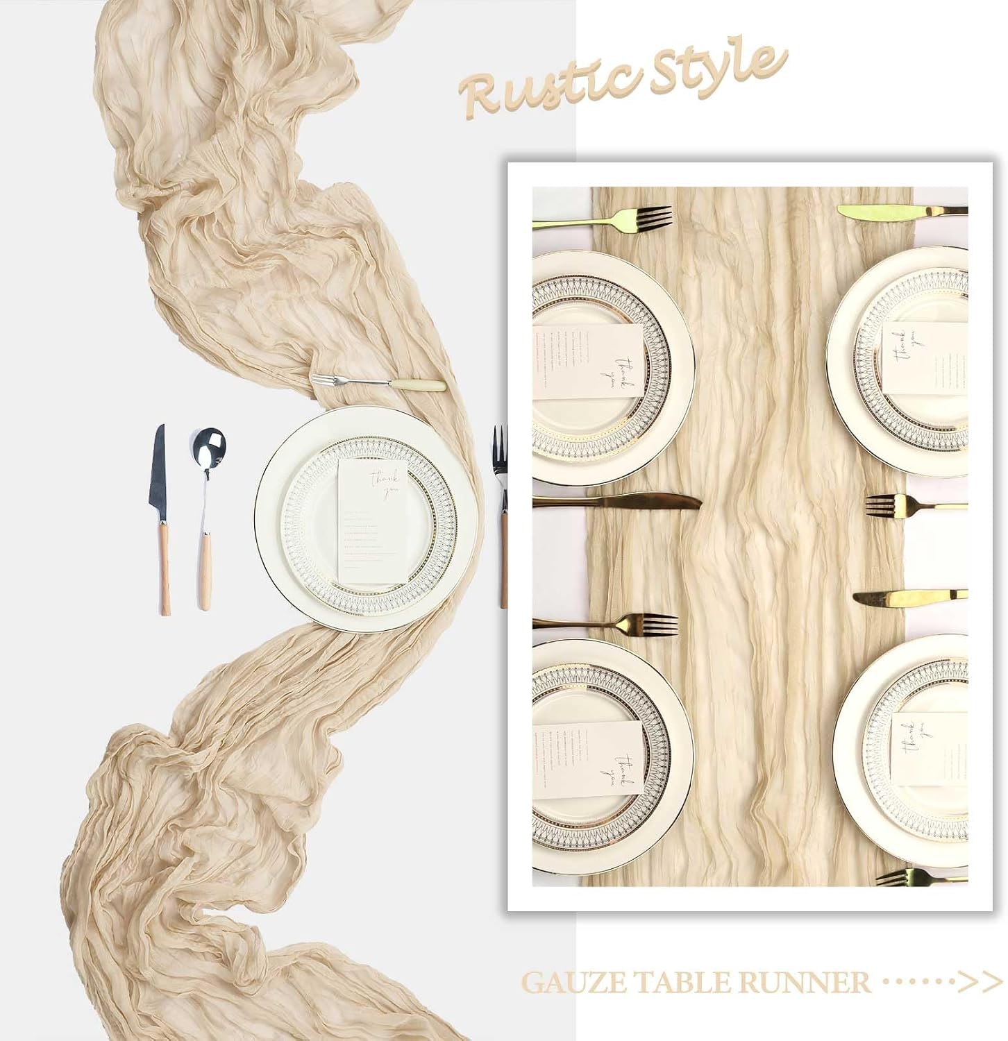 Thumbnail 5 de Beige Cheesecloth Table Runner 10ft