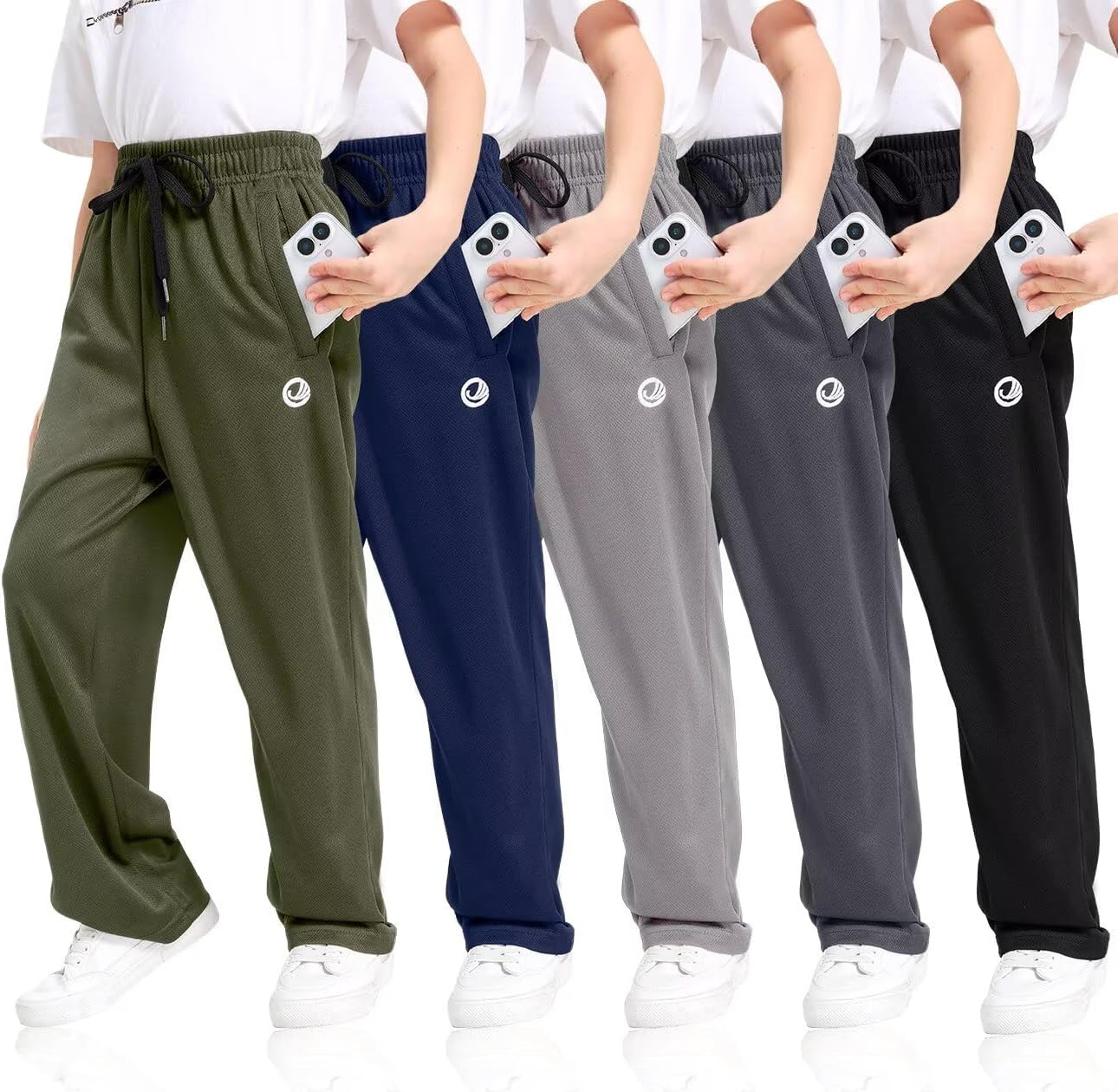 OCYMA Boys Sweatpants with Zip Pockets (5-Pack) Mesh Joggers for Ages 5–24