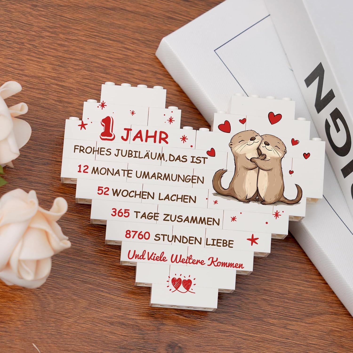 Detalle 2 de Greatabox 1. Jahrestag – Herzförmige Deko mit personalisiertem Datum und Botschaft