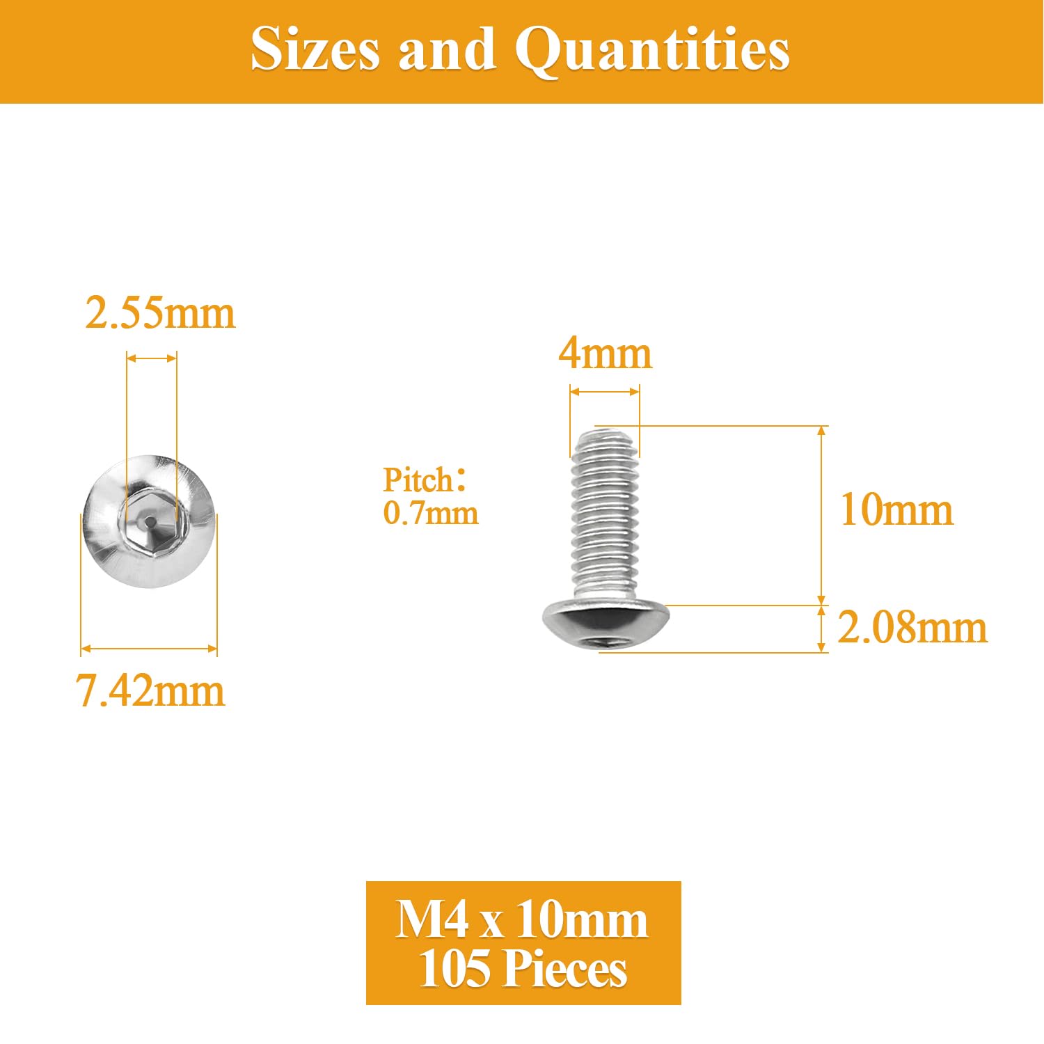 Detalle de Sutemribor M4 x 10mm Button Head Socket Cap Screws, 304 Stainless Steel