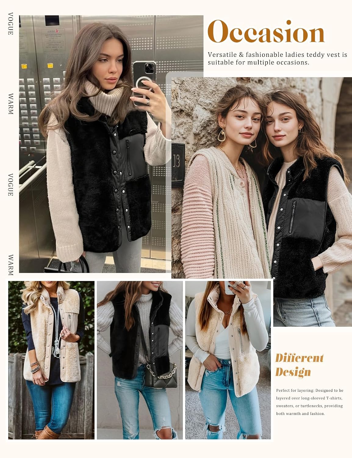 Thumbnail 6 de Tuopuda dames fleecevest, mouwloos met opstaande kraag en zakken