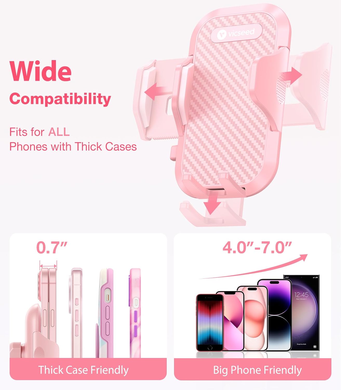Detalle 2 de VICSEED Pink Car Phone Holder 7.3"