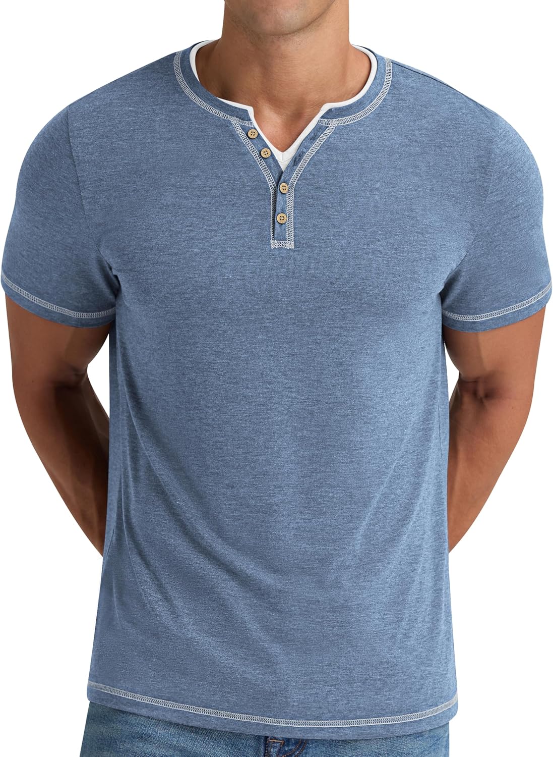 Thumbnail 4 de NITAGUT Herren Henley T-Shirt Kurzarm mit V-Ausschnitt – Slim Fit, sommerlich
