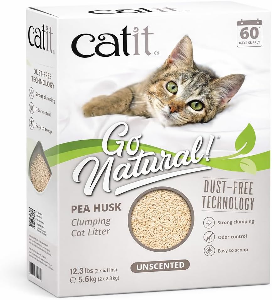 Catit Go Natural! Katzenstreu parfumfrei, klumpend aus Erbsenschalen – 2 x 2,8 kg