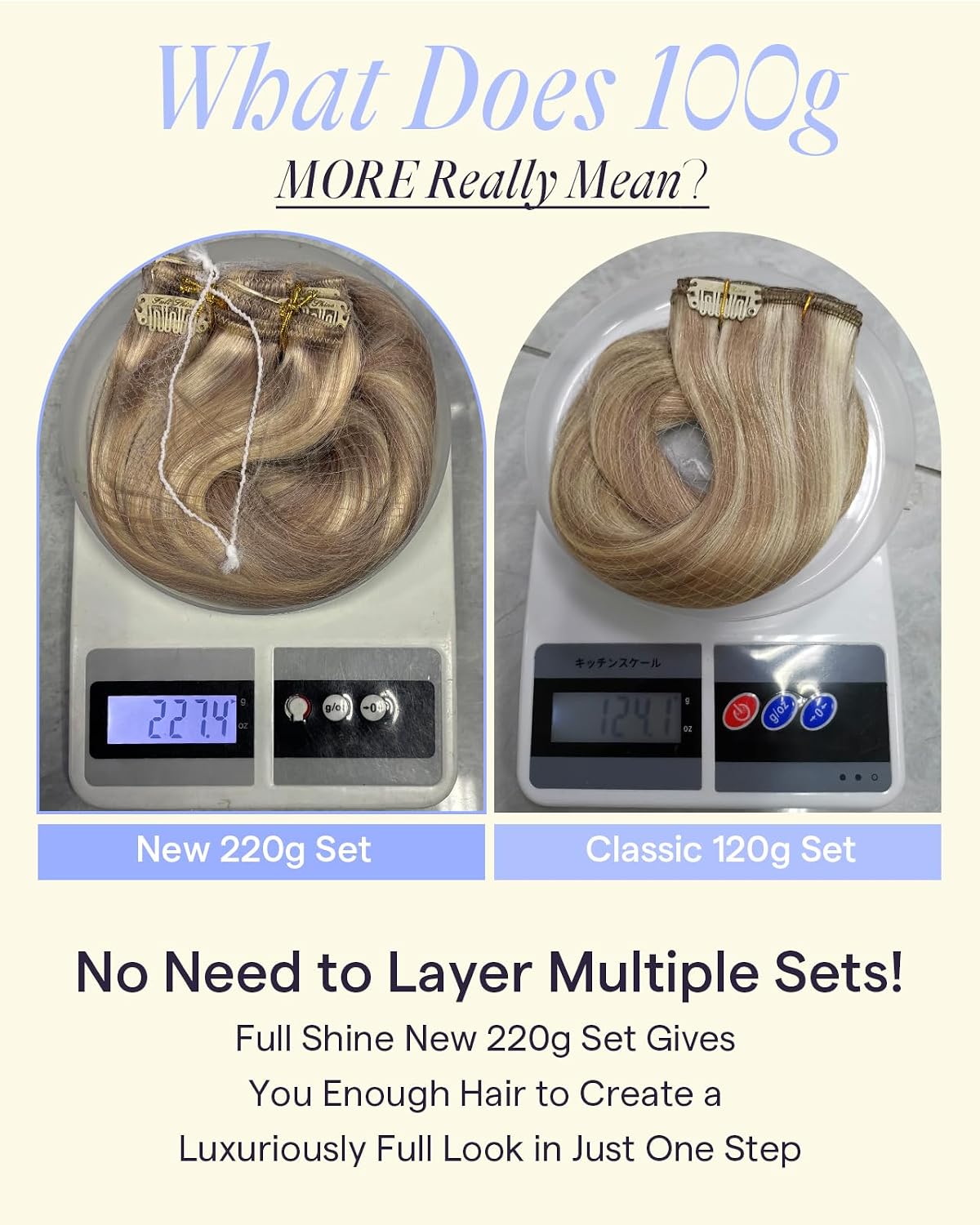 Thumbnail 2 de Full Shine Thick Clip-In Hair Extensions (Ash Blonde Highlight / Remy Human Hair), 24 Inch 7Pcs