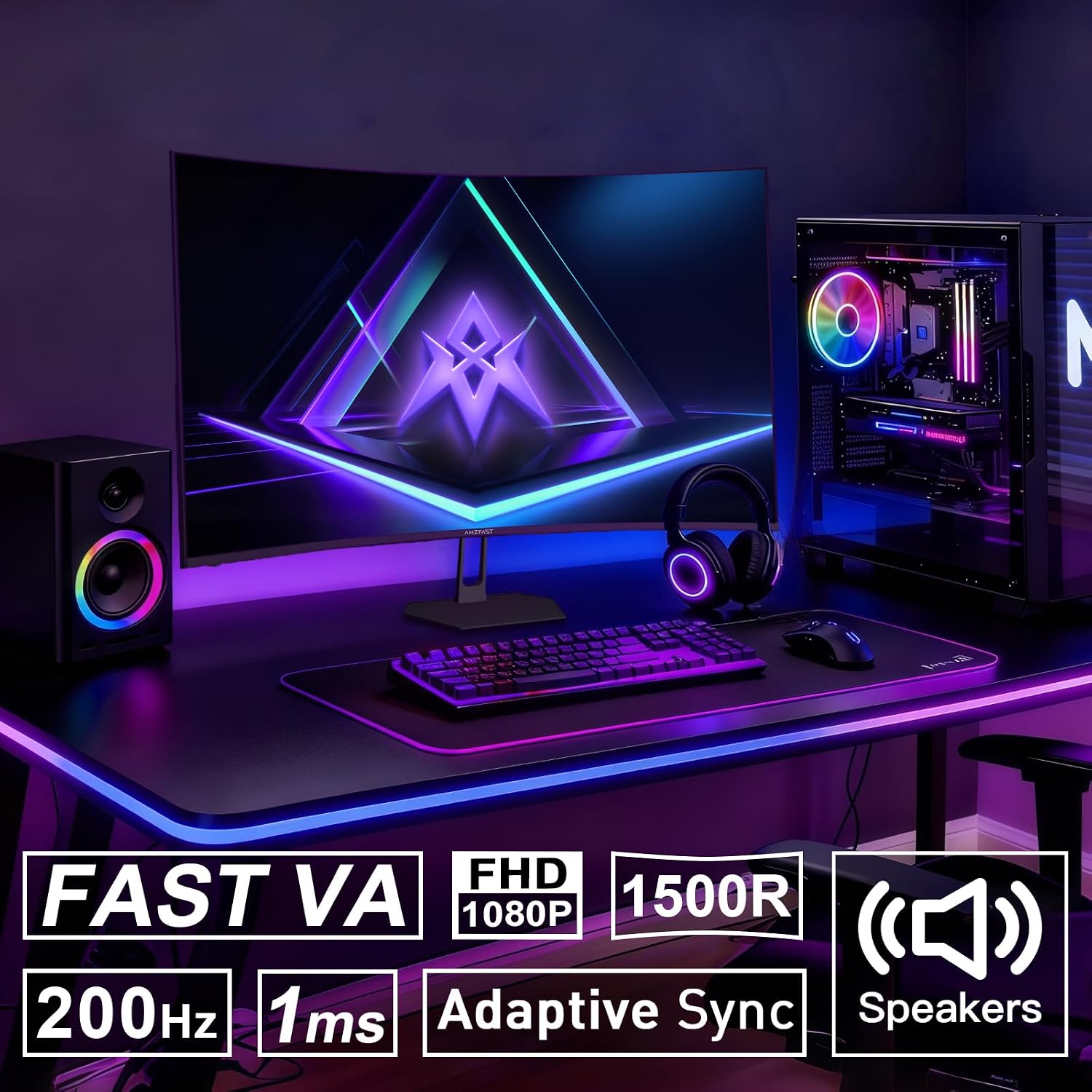 Detalle 2 de Amzfast 27 inch 200Hz Curved Gaming Monitor