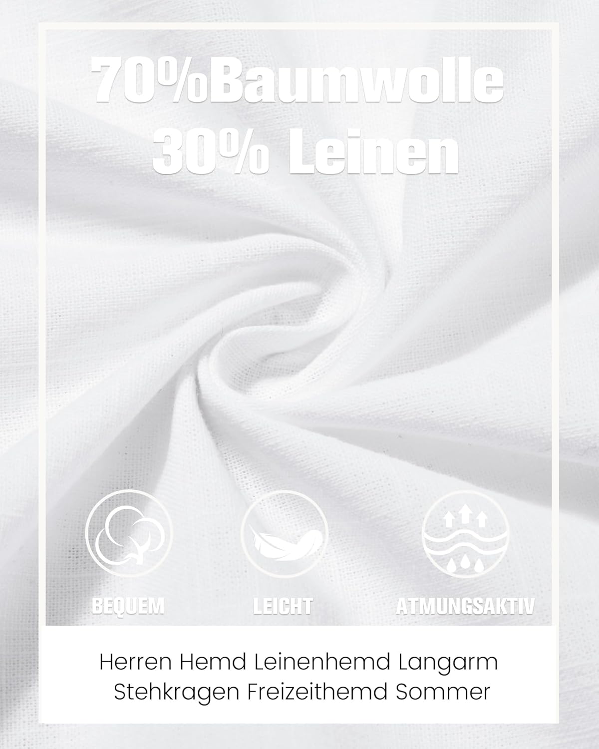 Thumbnail 6 de J.VER Leinenhemd Herren Langarm mit Stehkragen – atmungsaktives Leinen-Baumwoll-Shirt, Regular Fit