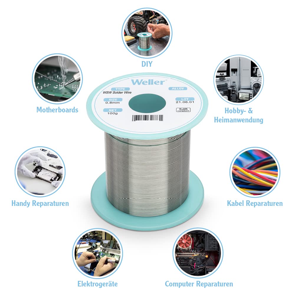 Detalle 2 de Weller WSW SCN M1 Bleifreier Lötdraht Ø 1,0 mm, Sn99.3Cu0.6Ni0.05, Flussmittel 3,5% – 100 g