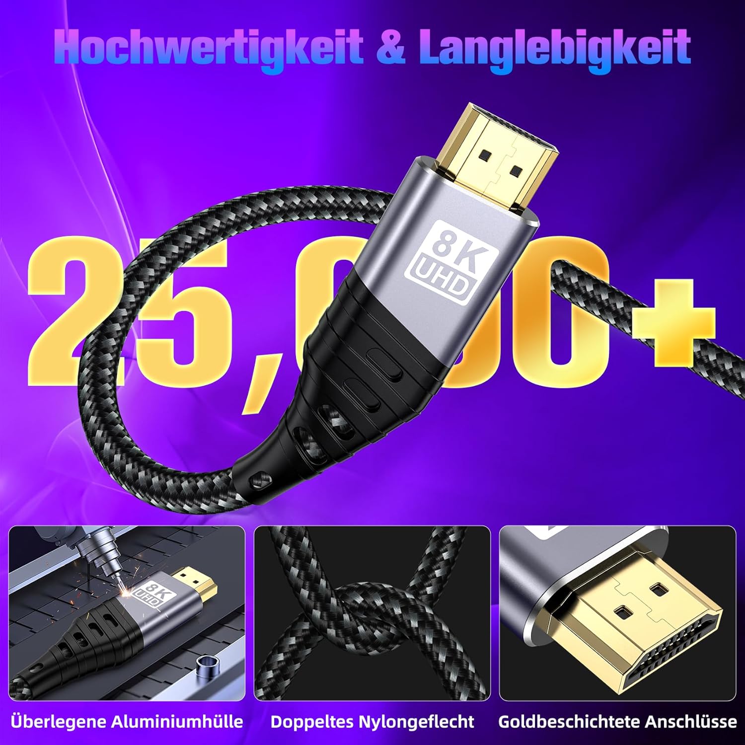 Thumbnail 5 de ZEENVIC HDMI 2.1 8K Kabel (48 Gbit/s, 3 m) Stecker-auf-Stecker für Gaming & Heimkino