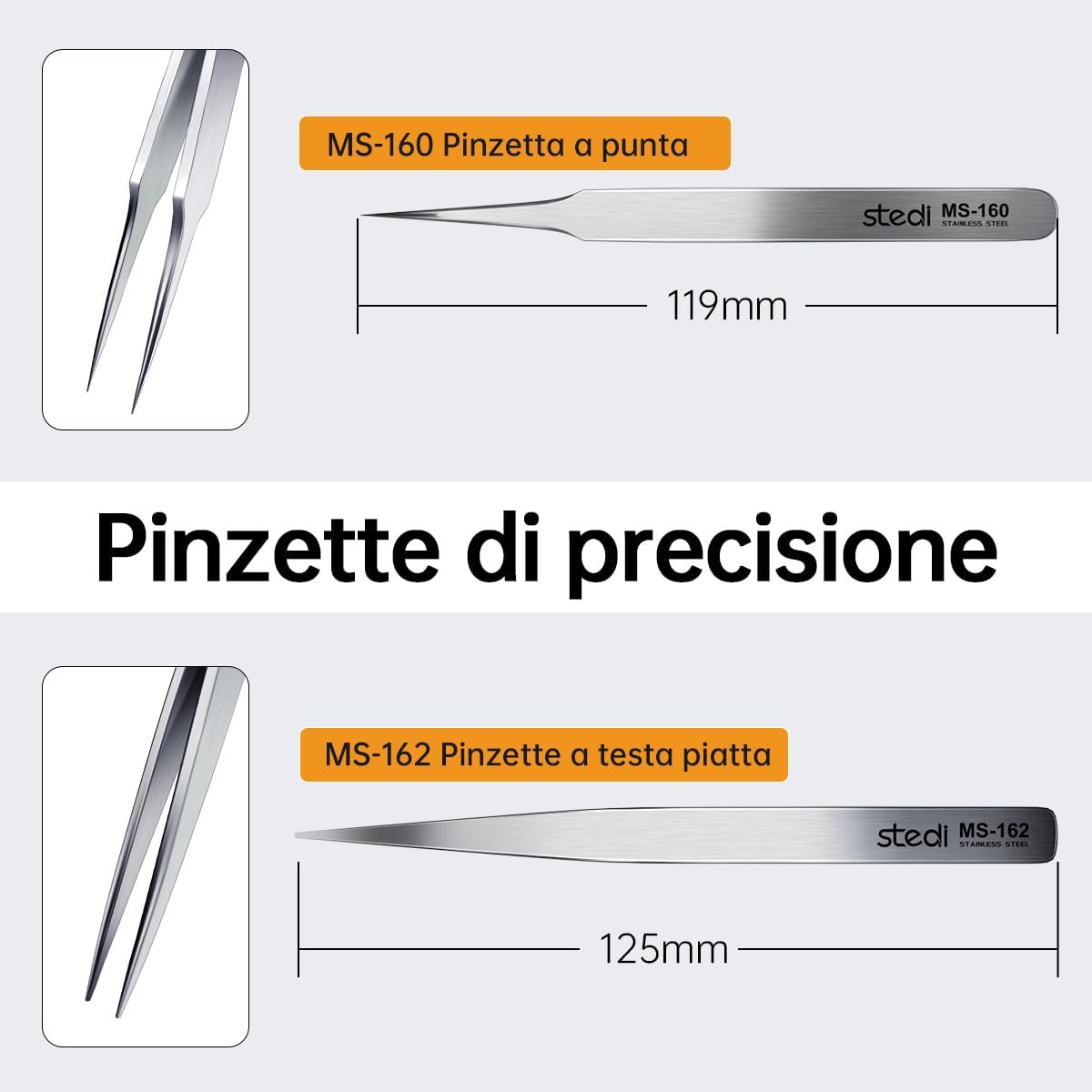 Thumbnail 6 de stedi Set da 2 coppie di pinzette di precisione ispessite in acciaio inox per modellismo