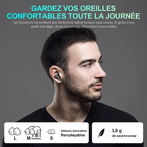 Detalle de Cervanta écouteurs Bluetooth 5.3 sans fil, écran LED, 35 h, USB-C