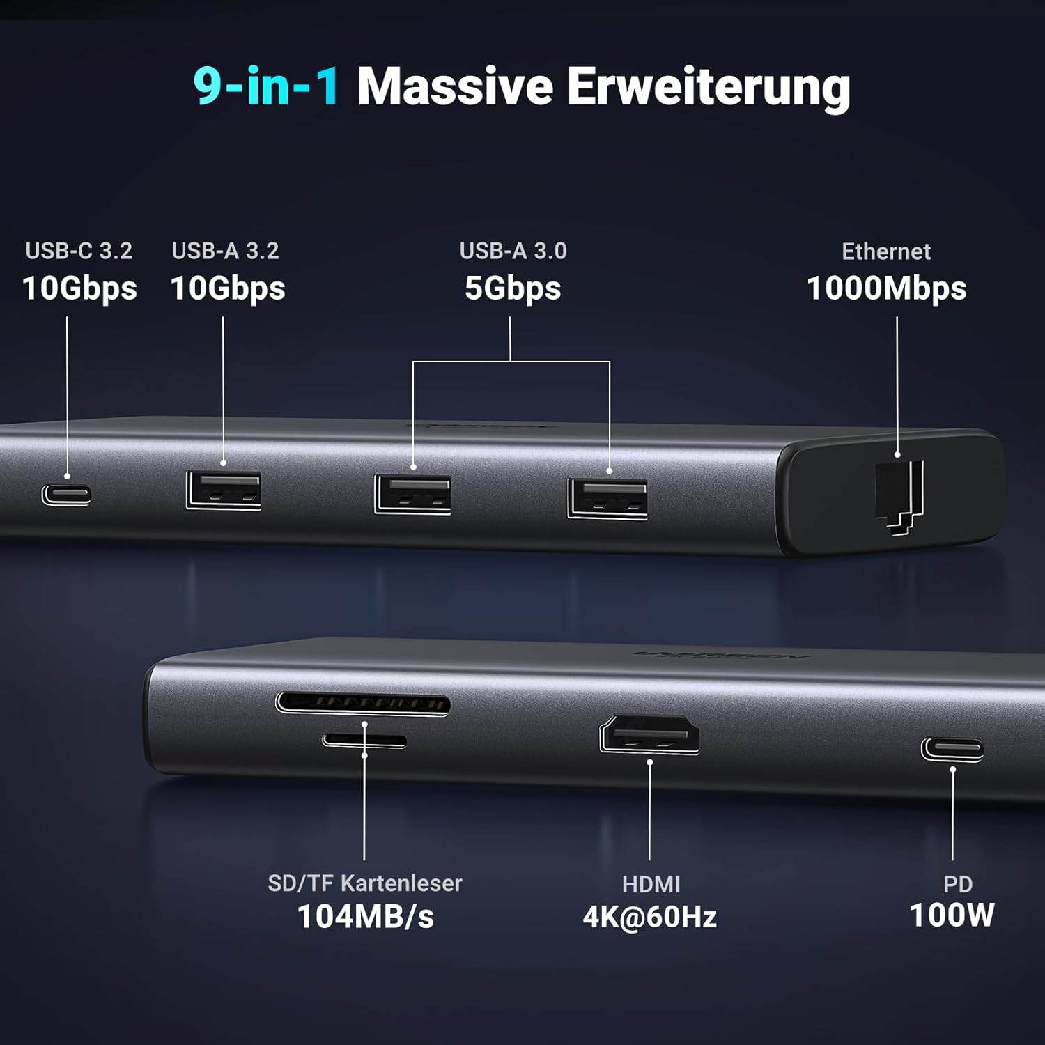 Thumbnail 1 de UGREEN Revodok Pro 109 USB-C Hub 10Gbps USB A