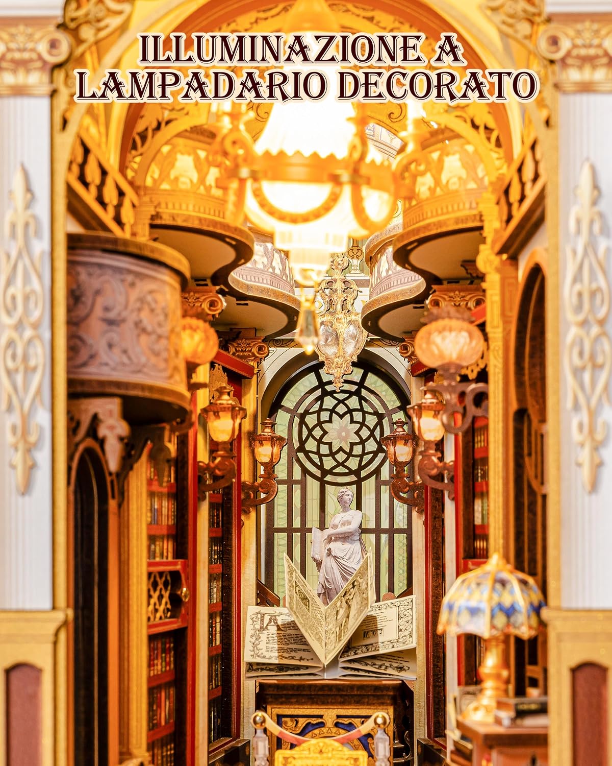 Detalle de Rolife Book Nook Kit Miniature da Costruire DIY “Libreria delle Meraviglie” con luci LED
