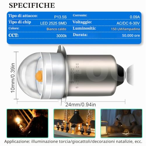 Detalle de SOFOC P13.5S lampadina LED 6-30 V AC/DC, bianco caldo 3000 K