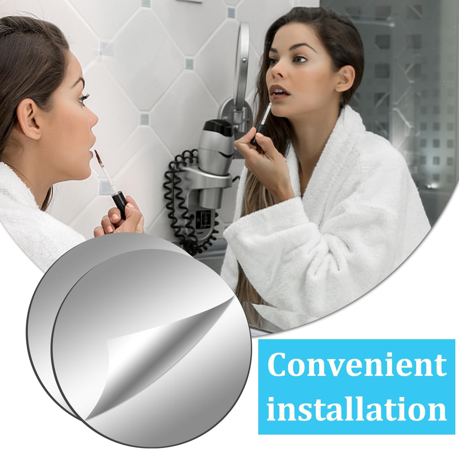Thumbnail 3 de TAIANJI 2 Pcs Acrylic Round Mirror 30cm – Self-Adhesive, Non-Glass Wall Tiles