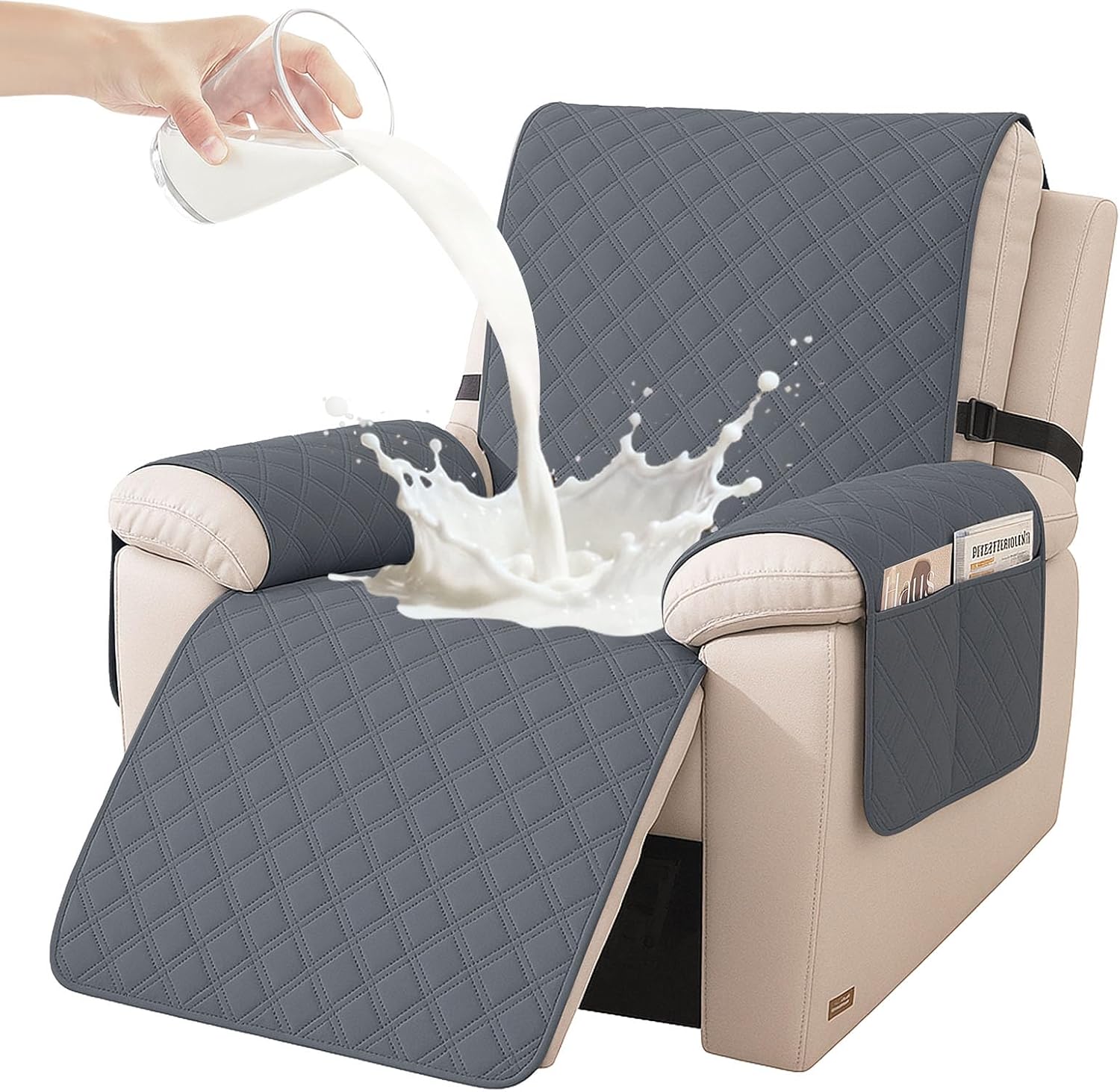 Detalle de YSTELLAA Housse Fauteuil Relax 1 Place – Housse imperméable et antidérapante (gris foncé)