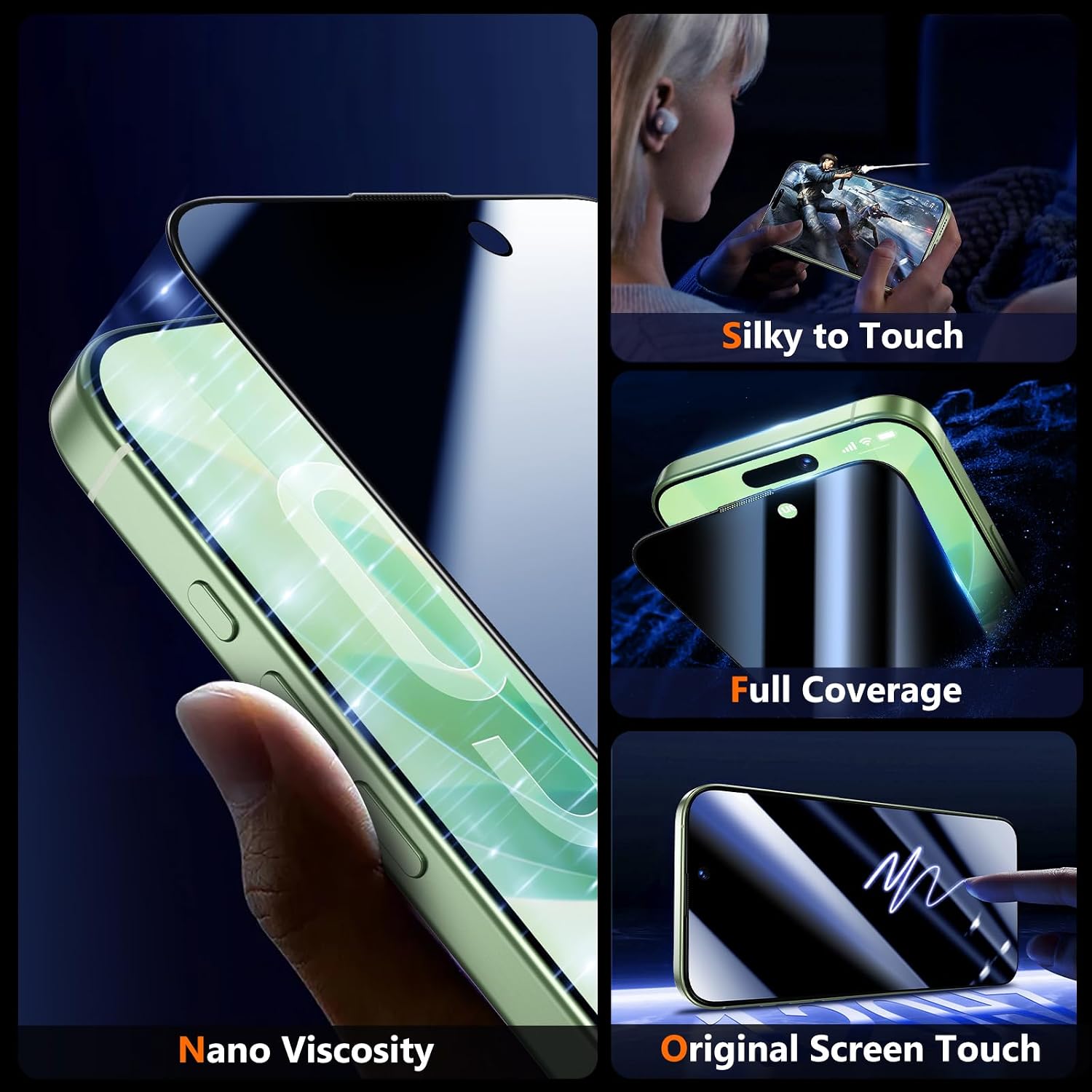 Thumbnail 6 de UniqueMe 17fkmc Privacy Screen Protector 2-Pack for iPhone 17/16 Pro, 9H Glass