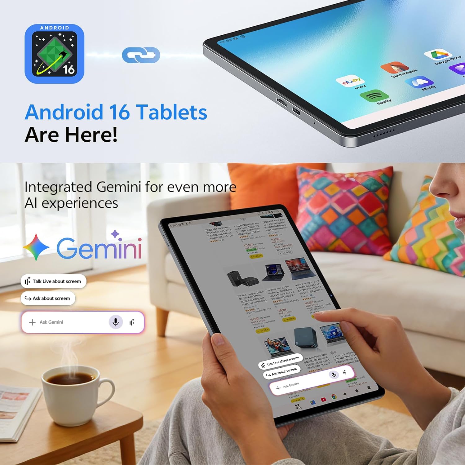 Detalle de Frameflow Tablet 11 inch with Android 16, 20GB RAM, 128GB ROM (Gray)
