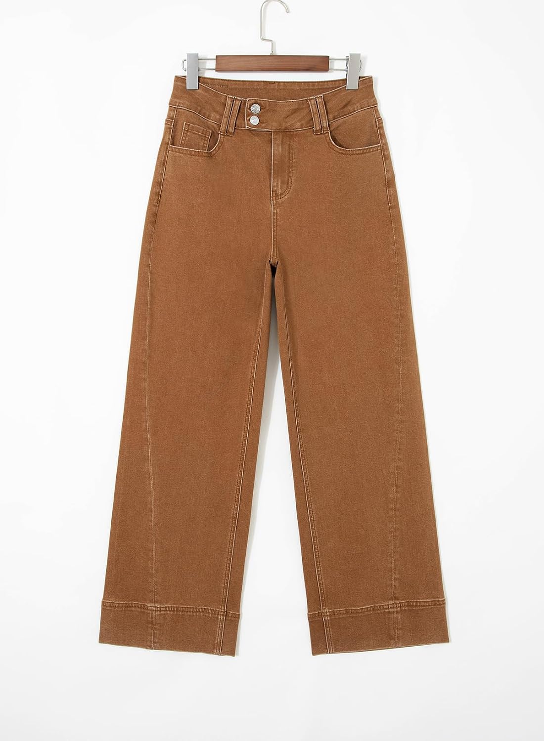 Detalle de Sidefeel Women's Wide Leg Jeans, High-Waisted Stretch Denim, Double-Button Closure