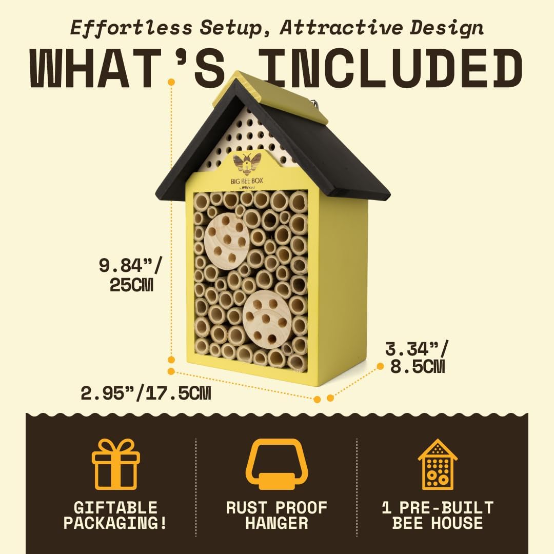 Detalle de WildYard Bee House in legno naturale per api solitarie e impollinatori elettrici