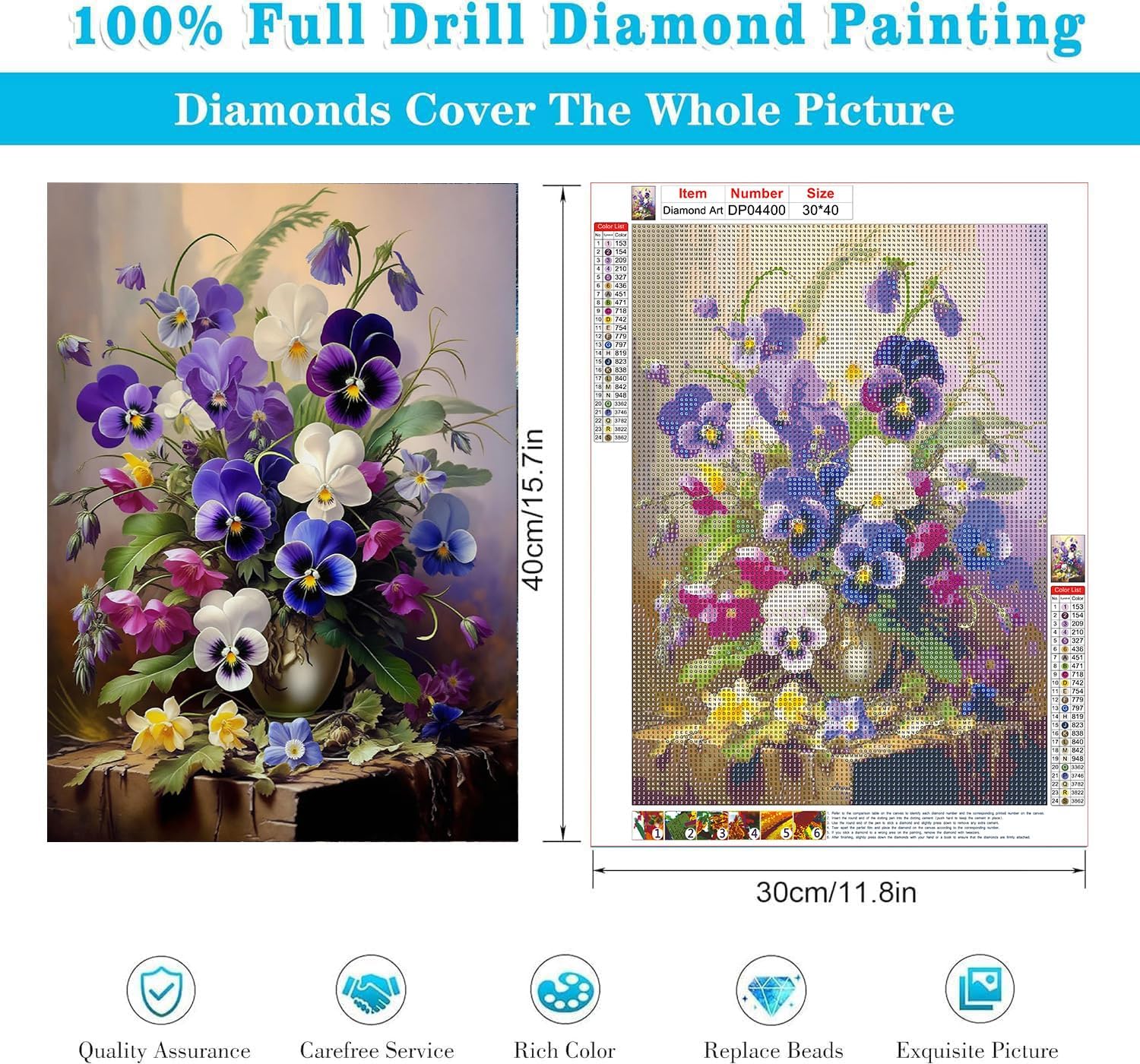 Detalle 1 de RYMILIE Pansy Diamond Painting Kit, 12x16in Full Round Drill Canvas