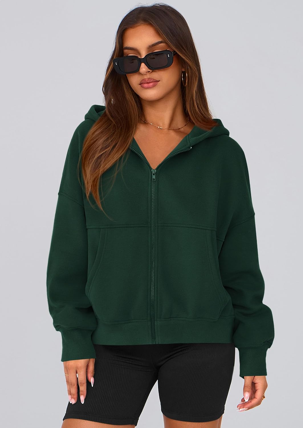 Detalle de PRETTYGARDEN Women's Zip-Up Hoodie in Cotton-Blend Fleece