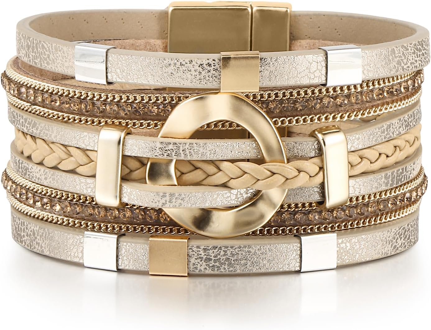 Detalle de Edoneery Leather Wrap Bracelet, 7.67-Inch Cuff