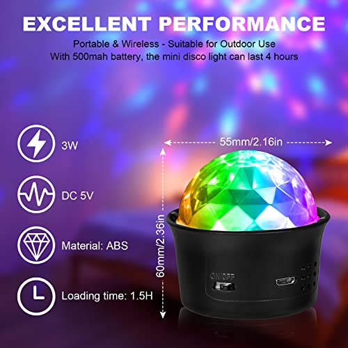 Detalle de URAQT Mini Discokugel Licht – tragbares USB-Diskolicht mit Sprachsteuerung und Mixfarben