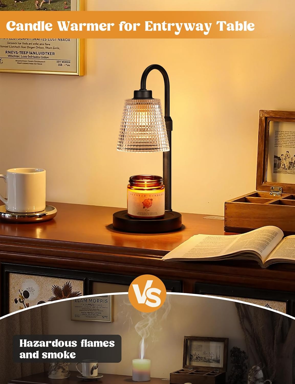 Detalle de Innqoo Candle Warmer Lamp with Timer — Flame-Free, Dimable, Adjustable Wax Warmer