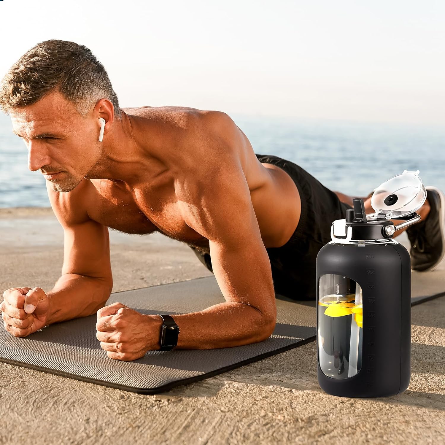 Thumbnail 5 de WINSA 100 oz Glass Water Bottle with 3 L Capacity, 2-in-1 Straw Lid & Stainless Steel Handle