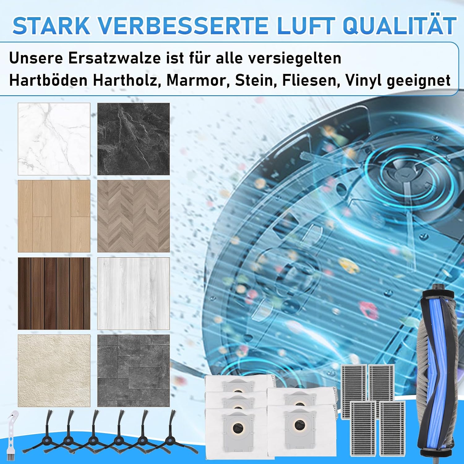 Thumbnail 6 de Estelife X8 Pro Omni Zubehörset für Ecovacs Deebot X8 Pro Omni – Komplettset mit Hauptbürste, Borstenbürste, Staubbeuteln, HEPA-Filtern und Seitenbürsten