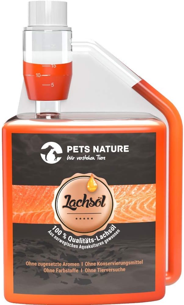 Detalle de Pets Nature Omega 3-6-9 Öl für Hunde und Katzen – Premium Kräuter-Öl mit Distel, Hanf, Lachs, Chia und Lein, 500 ml