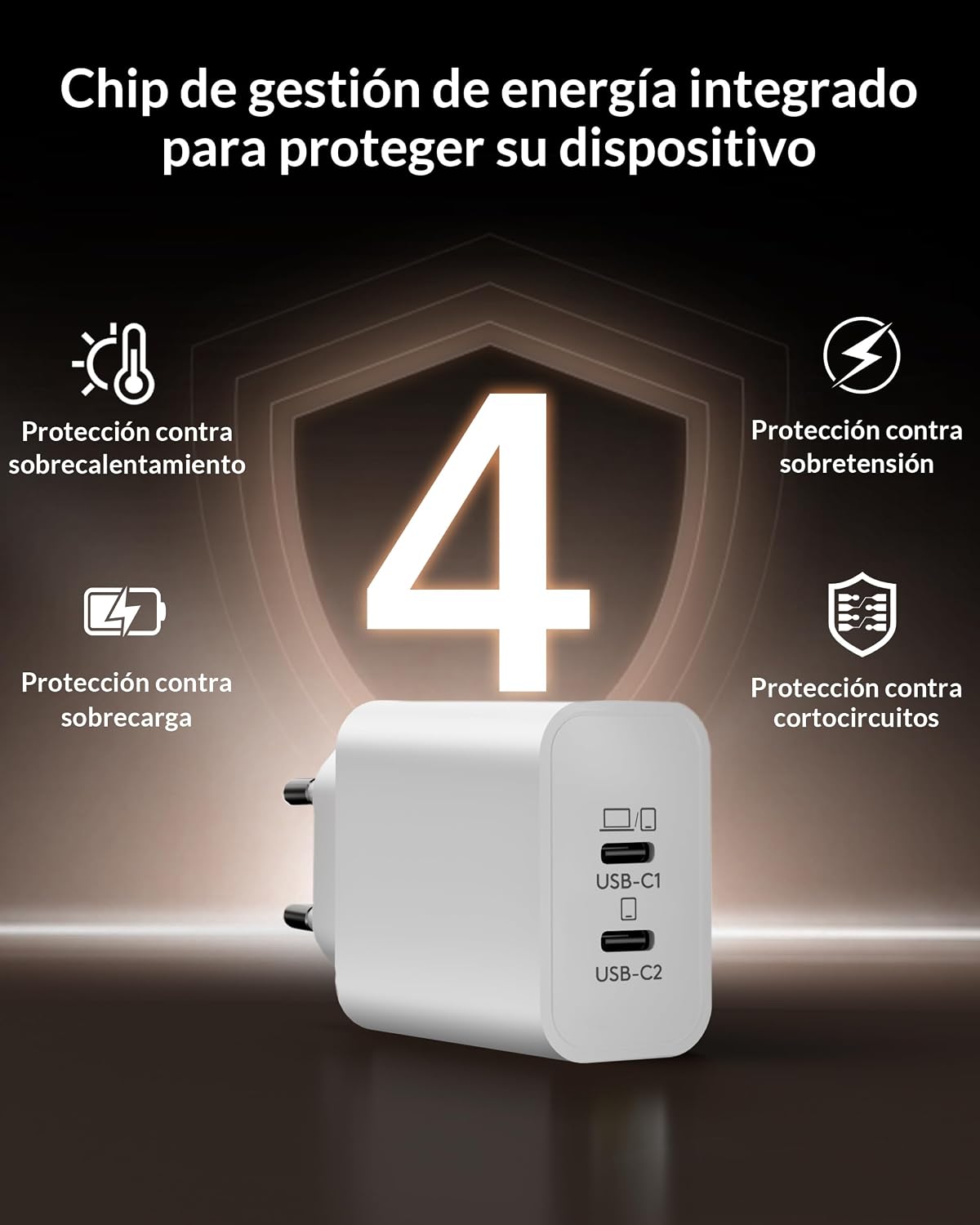 Detalle 2 de Cargador USB C 60W 2 puertos