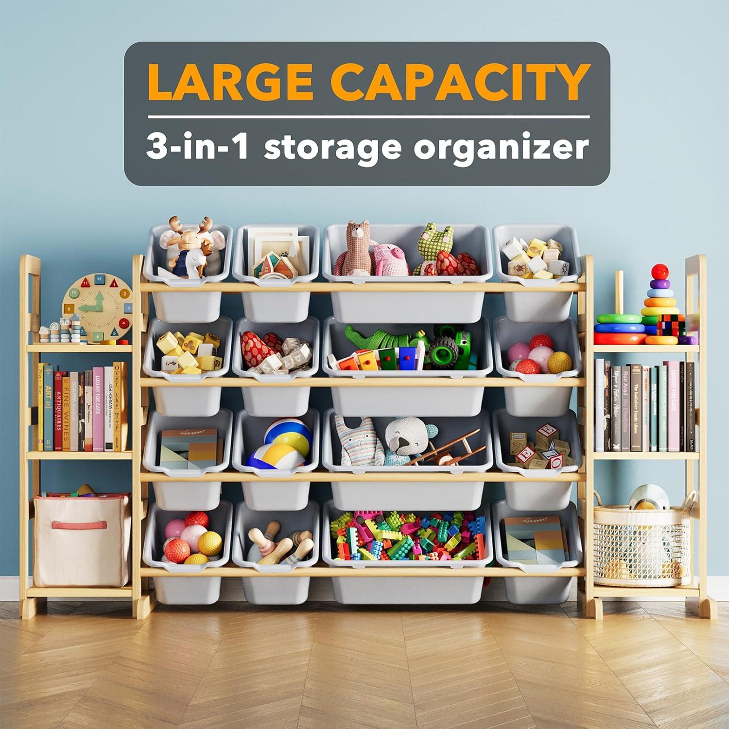 Thumbnail 2 de SpaceAid Toy Storage Organizer with 6 Shelves and 16 Bins — Modern Pine Wood Toy Organizer and Bookcase