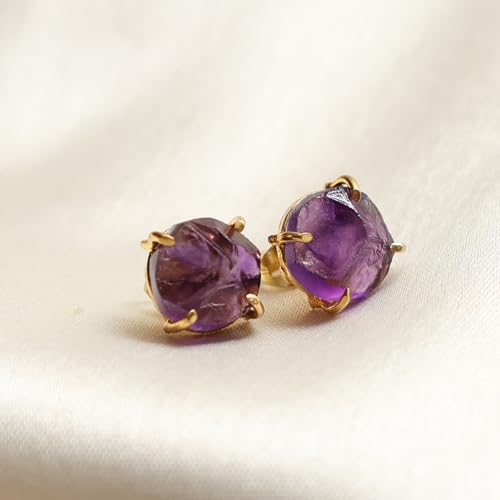 Detalle de GEMPIRES NATURE’S TREASURE Natural Raw Amethyst Stud Earrings for Women