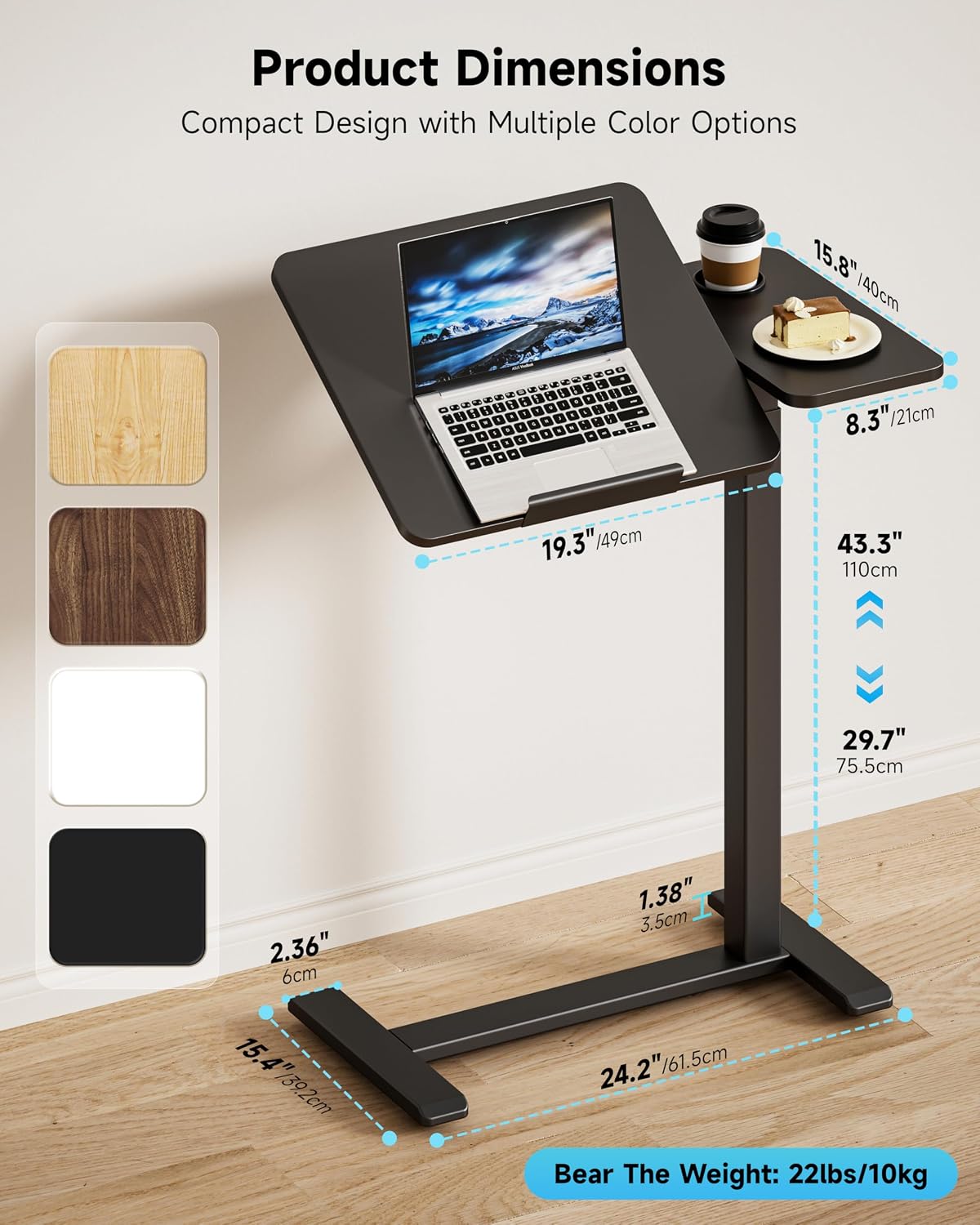 Detalle de BIZUM DM5050W2716BS Overbed Table with Tilt-Top, Adjustable Height and Wheels