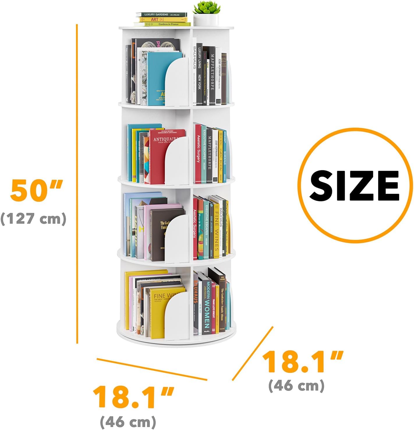 Detalle de SpaceAid 4-Tier Rotating Bookshelf Tower (Spinning Lazy Susan) White