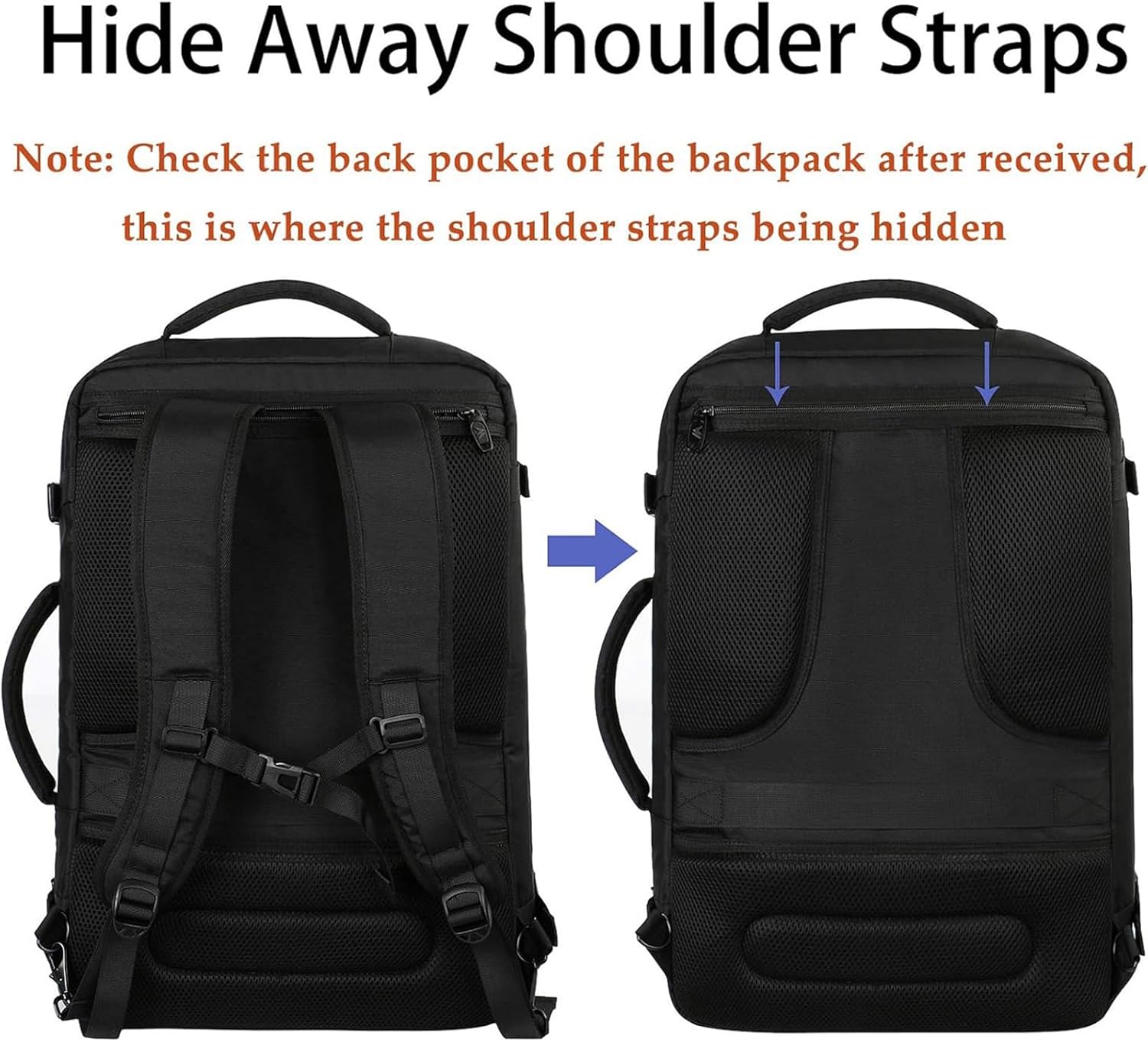 Detalle de MATEIN Zaino da cabina Ryanair 40x30x20 espandibile 24L con tasche e supporto per laptop fino a 14/15 pollici, nero