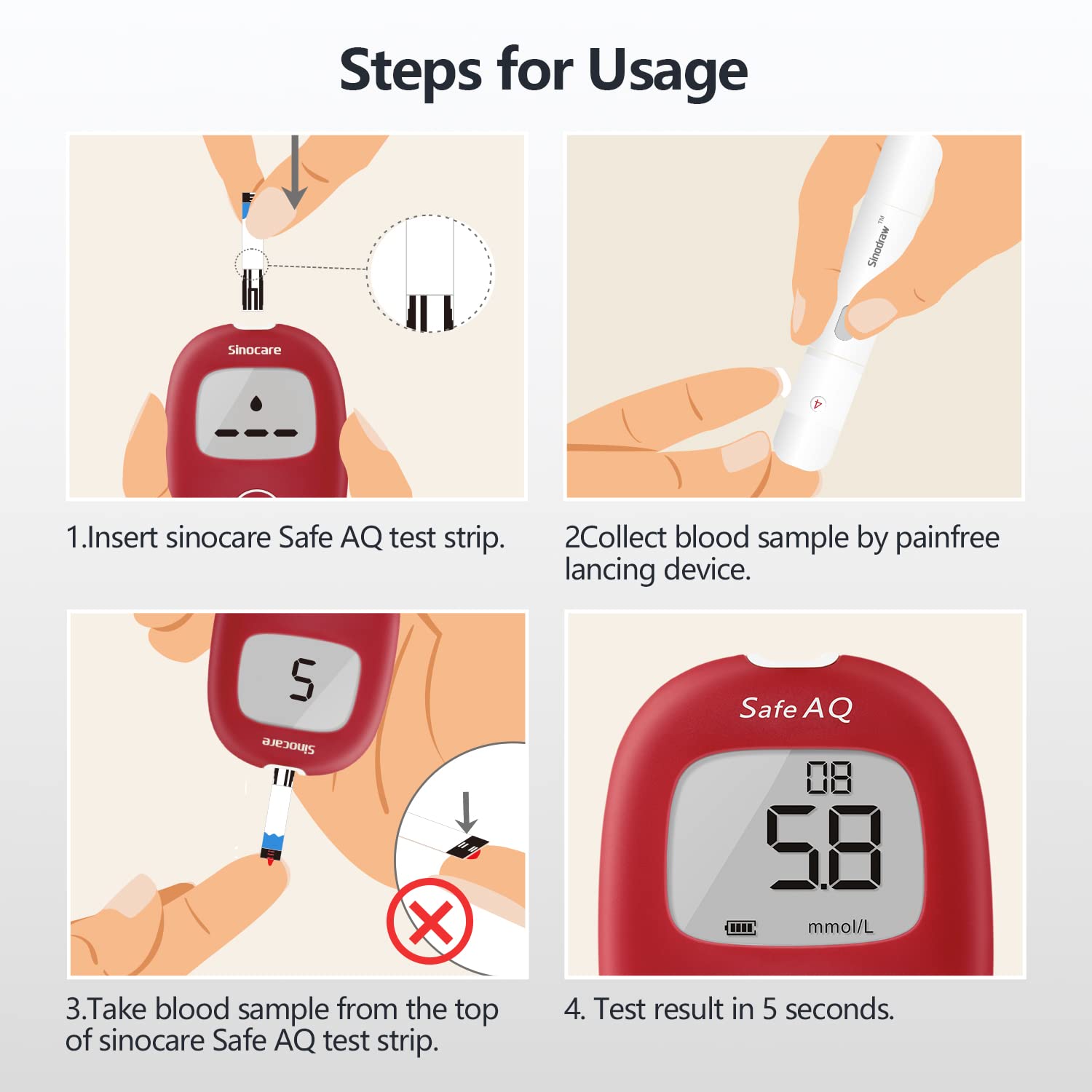 Detalle 2 de Sinocare Safe AQ test strips 100
