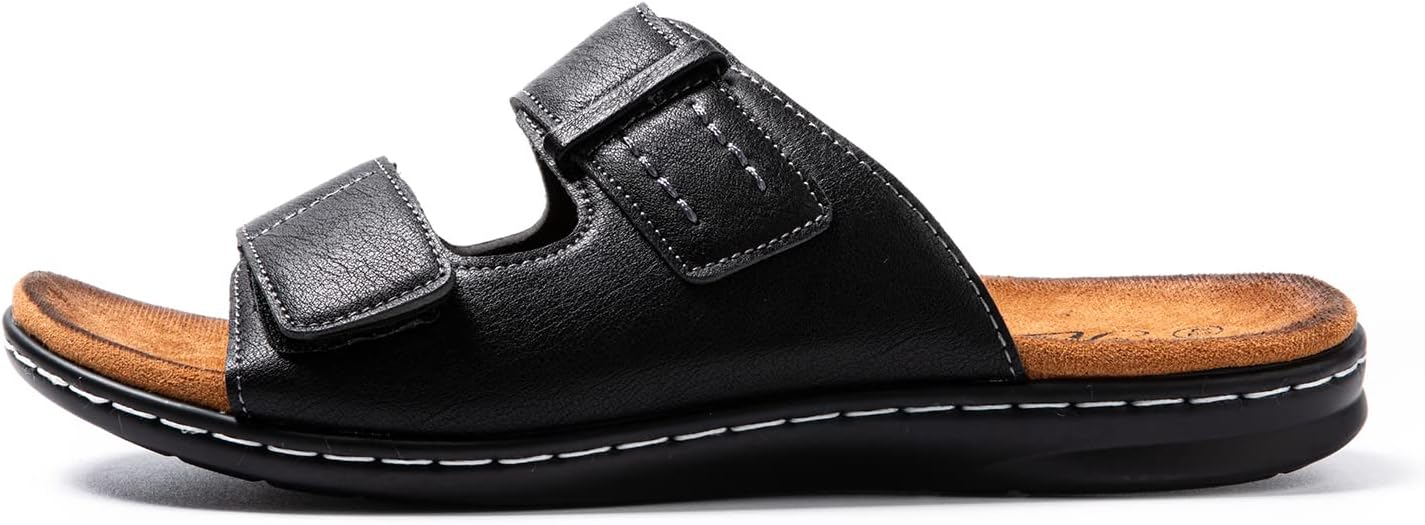 Detalle 2 de JOMIX Sandales Homme en cuir avec Scratch – Tongs polyvalentes pour plage et extérieur