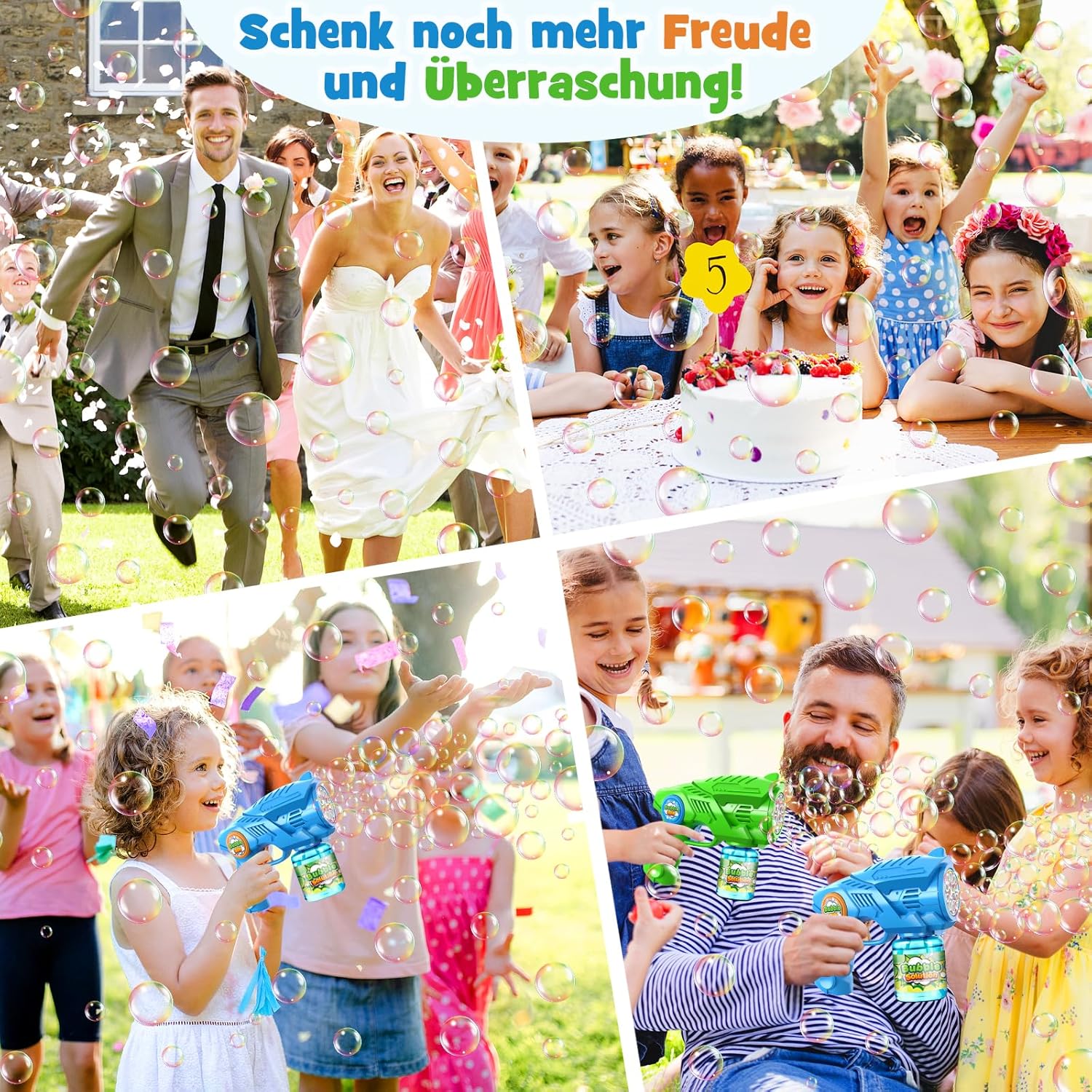 Detalle de Seifenblasenpistole & Seifenblasenmaschine 2er-Set (elektrisch, LED, automatischer Betrieb) für Kinder