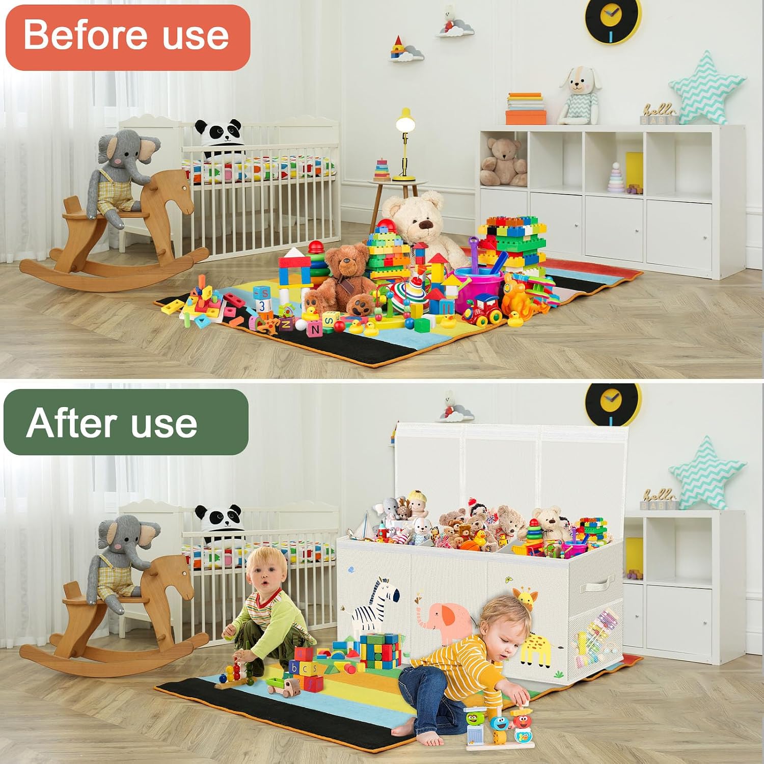 Thumbnail 3 de VERONLY Extra Large Collapsible Toy Box Storage for Kids (Beige) – 130 L, with Lid, Handles and 3 Compartments