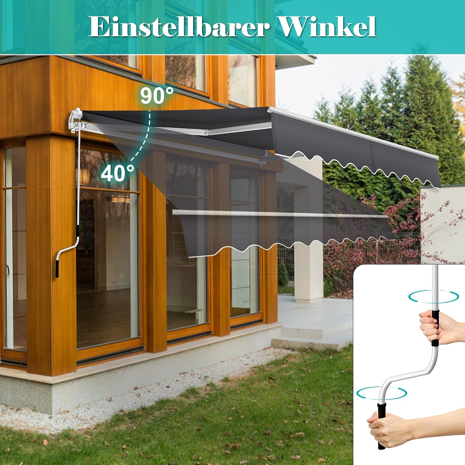 Detalle 1 de UISEBRT UIS-HAG8114B Balcony Awning, 360 x 300 cm, Manual, Dark Grey