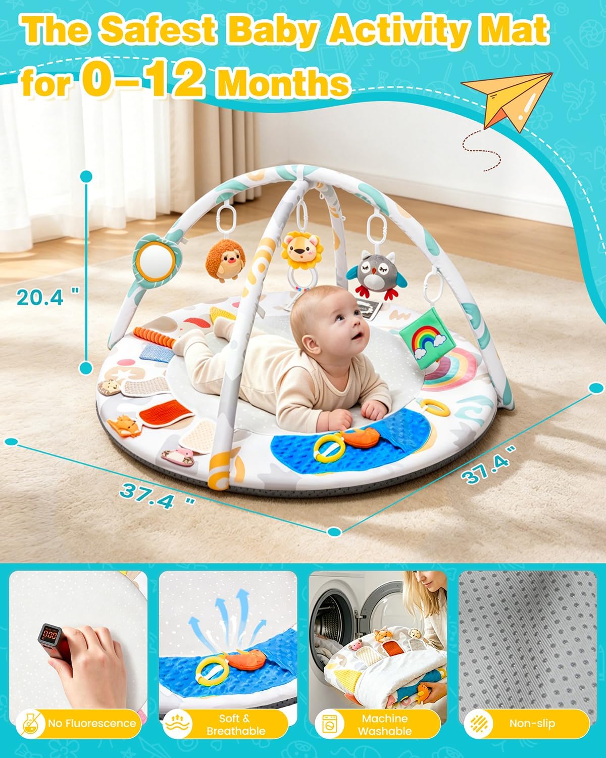 Thumbnail 3 de Oneyus Baby Play Gym & Large Round Activity Mat: 5 Sensory Zones with 5 Detachable Toys