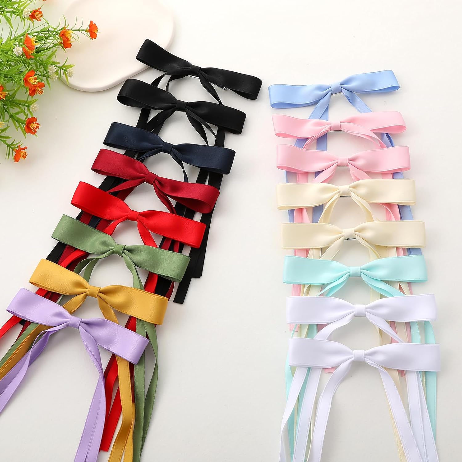 Detalle de WORTL 16-Piece Hair Bow Clips with Long Tails and Alligator Clips