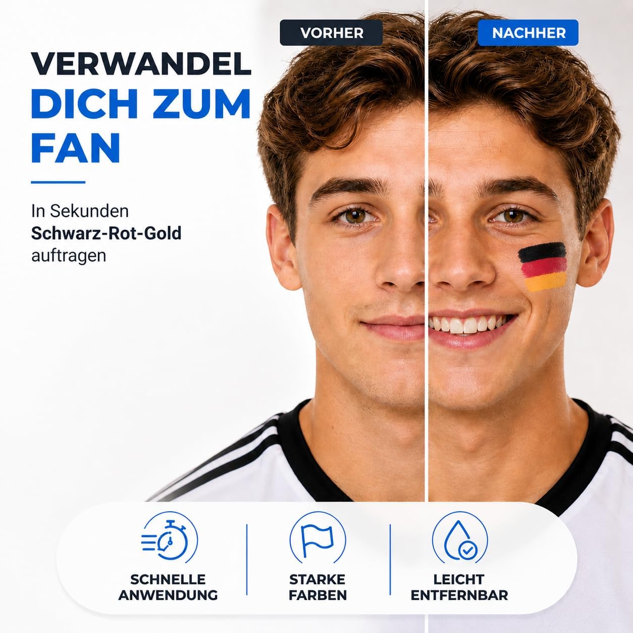 Detalle de TK Gruppe Timo Klingler Deutschland Make-up Stifte Set – Rot, Schwarz, Gelb für WM 2026