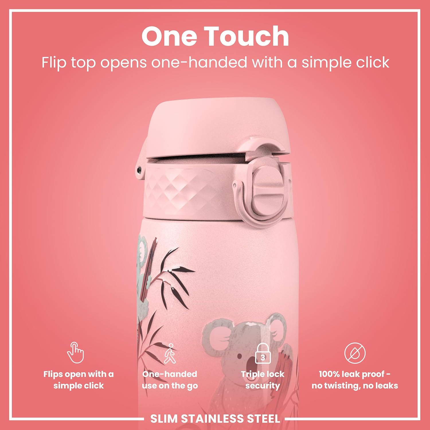 Thumbnail 2 de Ion8 Water Bottle 500 ml / 18 oz – Leak‑Proof Stainless Steel, Easy Open Flip Lid, Dishwasher Safe